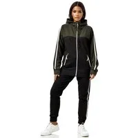 L.gonline Freizeitanzug Damen Jogginganzug Freizeitanzug Sportlich 3750 (Kapuzenjacke mit Reißverschluss, Hose, 2-tlg), mit Streifen