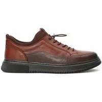 Celal Gültekin Leder-Sneaker Elastische Schnürung Plateau Casual Freizeit Herren Schnürschuh Glattleder & Veloursleder, Plateau-Profilsohle, Braun/Hellbraun, 41