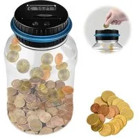 Senmudi Spardose Digitale Spardose mit Zähler, Automatische Spardose, (1.8L Münzzähler Groß mit LCD Display, Sparschwein für Kinder Jungen Mädchen und Erwachsene), Durchsichtig Elektrische Sparbüchse Zählwerk XXL