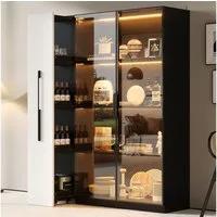 Merax Glasvitrine (2-in-1-Design Multifunktionsschrank Vitrinenschrank, 1-St., 110.5x35x160cm) LED-Vitrine mit Glastür & seitlichem Rollregal,Hochschrank Bücherregal