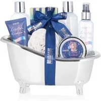 BRUBAKER Pflege-Geschenkset Einhorn Dusch- und Badeset Vanille & Lavendel Duft, 8-tlg., Frauen Geschenkset in Silber Wanne, Beauty Pflegeset für Damen