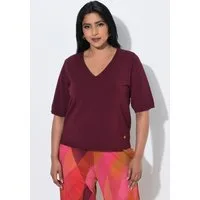 Ulla Popken Strickpullover Pullover Elastiksaum V-Ausschnitt Halbarm Glitter