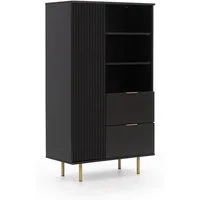 Lomadox Highboard NADOR-132, in matt schwarz, goldfarbene Metallgriffe und -füße