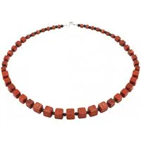 Schmuck Krone Collier Kette aus Koralle & Onyx & 925 Silber, Würfel, Silber 925