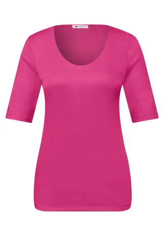 Street One - Basic T-Shirt mit V-Neck in Unifarbe magenta dream - Gr. - 38