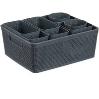relaxdays Schubladeneinsatz Schubladen Organizer im 10-tlg. Set (10 St), grau