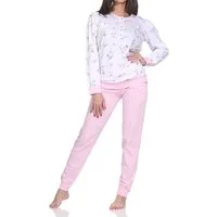 Normann Pyjama Damen fraulicher Langarm Schlafanzug mit Bündchen im klassischen Look