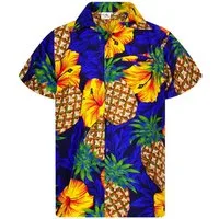 King Kameha Hawaiihemd Pineapple Hibiscus Funky Hawaii-Hemd Kurzarm Front-Tasche Unisex
