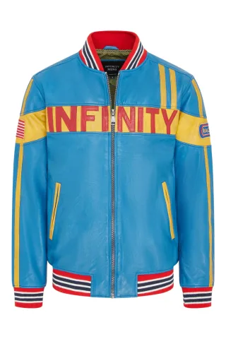 Blaue Herren-Lederjacke für Rennstreckenrennen, Moto-Bomber-Bikerjacke – Racer