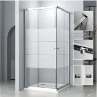 Hopibath Eckdusche milchglas Duschkabine 100x100 100x80 90x90 80x80 90x75 75x75 H:185cm, BxT: 90x90 cm, 5mm Sicherheitsglas, Schiebetür Eckeinstieg, Chrom, Alurahmen, 16 Türrollen, Magnetdichtleisten