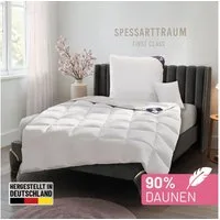 SPESSARTTRAUM Daunenbettdecke First Class, Füllung: 90% Daunen / 10% Federn, Klasse 1, Downpass zertifiziert, Bezug: 100% Baumwolle, Made in Green, Hausstauballergiker geeignet, 5 Wärmeklassen & 6 Größen, Bestseller