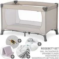 Hauck Baby-Reisebett Dream`n Play XXL Set - Beige, Baby Kinder Reisebett mit Matratze, 2 Spannbettlaken & Betteinlage