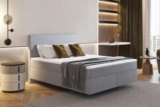 Boxspringbett Schlafzimmerbett DEVIL Premium 140x200cm in Stoff Scala Hellgrau