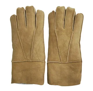 Hellbraune Unisex-Handschuhe aus Schaffell-Wildleder mit aufrollbaren Bündchen