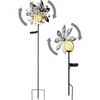 GLOBO LIGHTING LED Solarleuchte, LED-Leuchtmittel fest verbaut, Warmweiß, Solarleuchte Außenleuchte LED Windrad silbergrau Gartenlampe 2er Set