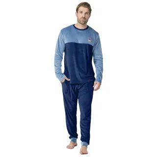 Langärmeliger Herren-Pyjama mit Rundhalsausschnitt aus Samt MU3