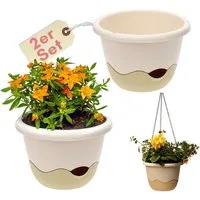 GarPet Blumentopf 2er Set Blumenampel Außen Hängetopf für Pflanzen Hängeampel Elfenbein
