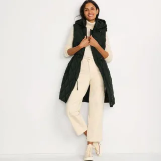 Lange Steppweste mit geraffter Taille, Damen,  Grün, Polyester, by Lands' End