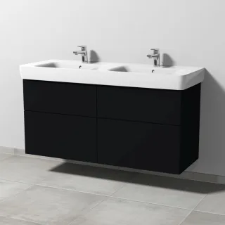 Sanipa 3way Waschtischunterbau zu Geberit Renova Plan Waschtisch mit 4 Auszügen, Schwarz-Matt SF88208