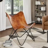 vidaXL Sessel Butterfly-Sessel Braun Echtleder