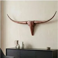 FINEBUY Wanddekoobjekt FB37860 Deko Geweih Bull M Aluminium Hörner 100cm Bronze (Geweih M Wanddekoration 100 cm Aluminium Bronze), Wandgeweih Alu Modern, Jagdtrophäe Wandschmuck