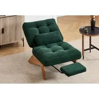 LVHOM Relaxsessel verstellbarer Loungesessel mit Fußstütze & Lendenkissen, Holzrahmen (Atmungsaktive Cord-Stoff, verstellbare Rückenlehne, integrierte ausziehbare Fußstütze, Seitentaschen. Inklusive farbig abgestimmtem abnehmbarem Lendenkissen, bis 2