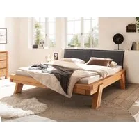 Massivart® Massivholzbett 180/140 x 200 cm Balkenbett Kiefer massiv »HAGEN«, eichefarbig honig gebeizt & geölt, Balkenkonstruktion