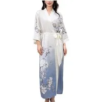 Vivi Idee Morgenmantel Bademantel Schlafmantel kimono lang leicht satin Sauna Einheitsgröße, Kimono-Kragen, Bindegürtel, Seidig