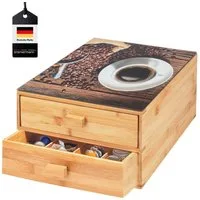 bremermann Kapselspender Kaffeekapsel-Box aus Bambus mit Dekor-Glasplatte // Teebeutel-Box
