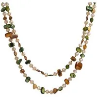 KARMA Lange Kette Longkette, 120 cm Natursteinkette Grün-Braun (Damenschmuck, Pulloverkette Natursteinkette Damenkette), Layering Lagenlook