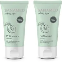 Sanamed Fußpflegecreme Fußbalsam mit Aprikosenkernöl und Panthenol, frei von Silikonölen, frei von Parabenen, frei von Farbstoffen, vegan