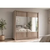 Home Collective Schwebetürenschrank Kleiderschrank Schlafzimmerschrank Schrank Garderobe mit Spiegel (Maße B/H/T: 184x200x61,5cm) 4 Böden & Kleiderstange für viel Stauraum, Sonoma