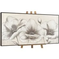 YS-Art Gemälde Blumen II, Blumen, Blumen auf Leinwand Bild Handgemalt Beige Weiß Schwarz