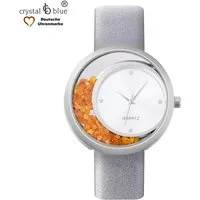 crystal blue Quarzuhr Damenuhr analog Armbanduhr Edelstein Bernstein Lapislazuli Rosenquarz, Gratis Versand