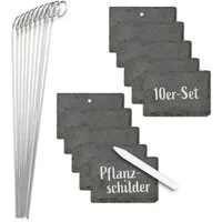 Hoberg Hinweisschild Set - Schiefer eckig 20-tlg. 40cm grau, 10 x 7 x 0,5 cm, (21 St), mit 10 Schiefertafeln & ca. 40 cm Erdspieße, Pflanzschilder wetterfest