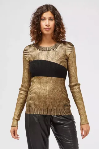 Metallischer Strickpullover Goldschwarz