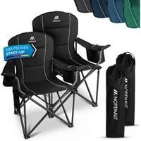 Nordmut Campingstuhl Klappstuhl faltbar, Outdoor Strand Angeln Garten, 200 kg, Armlehne (Spar-Set, 2 St), Kühltasche, Getränkehalter, breite Sitzfläche, gepolstert, wetterfest