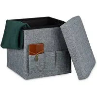 relaxdays Sitzhocker Faltbarer Sitzhocker mit Taschen Leinen, grau