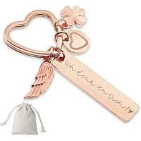LuxusKollektion Schlüsselanhänger mit Gravur Schlüsselanhänger Herz graviert Rosé-ich Denk An Dich!