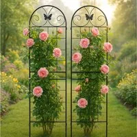 CHICFURN Rankgitter Set 2-tlg. 51x180 cm aus verzinktem Stahl, schwarz set, 2 St., für Topfpflanzen, Rasen Garten Zaun Dekor Bildschirm, Metall Garten Gitter, 2 Pack Metallgitter für Kletterpflanzen