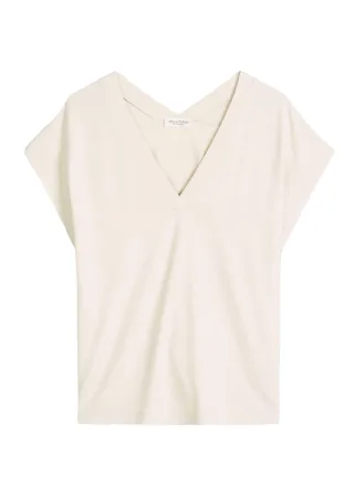 Marc OPolo Casual - Jersey-Bluse mit V-Ausschnitt beige - Gr. - XS