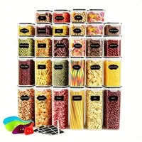 BlingBin Vorratsdose Frischhaltedose mit Deckel Luftdicht, Aufbewahrungsboxen Set, PP + Silikon, (28er Set, 28-tlg., Kapazität: 0,52L*4, 0,8L*6, 1,4L*6, 2L*6, 2,8L*6), Vorratsbehälter Mit Schreibstift,Messlöffel & Etikett für Mehl,Zucker