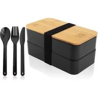 Moritz & Moritz Lunchbox Moritz & Moritz Bento Box Schwarz, Kunststoff, Bambus, Elasthan, (Set), Bento Lunchbox für Erwachsene und Kinder - inkl. Besteck-Set