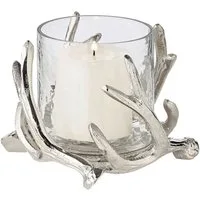 EDZARD Windlicht Kingston, Silber-Optik, Geweih-Motiv, H 10 cm, Ø 11 cm