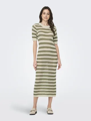 JDY - JDYTIKKA IVY 2/4 O-NECK STRIPE DRESS KNT sandshell - Gr. - M