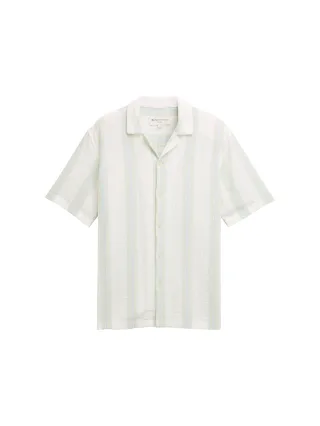 Denim Tom Tailor - Relaxed Fit Kurzarmhemd mit Streifenmuster off white big structure stripe - Gr. - S