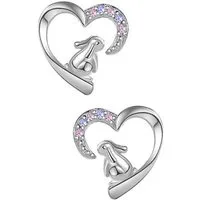 Limana Paar Ohrstecker Herz Hase 925 Silber Damenohrringe Kinderohrringe Ohrringe (Inkl. Geschenkdose mit Engel Silberohrringe Echtschmuck Herzohrringe), Idee Geschenk für Sie Frauen Mädchen Kinder Damen Freundin Mutter
