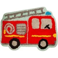 Sass & Belle Kinderteppich Mini Feuerwehr, Feuerwehrauto, Baumwolle, ca. 44 x 60 cm