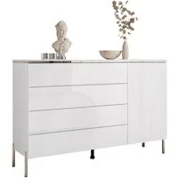 ALLHOUSE24 Kommode PEONY SILBER 140 cm Breite weiß Hochglanz/weiß mit Schubladen (1x Kommode), Breite 140 cm