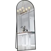 FUROKOY Ganzkörperspiegel Standspiegel Wandspiegel Groß Wand Ganzkörper (Großer Spiegel Bogen Bodenspiegel mit Rahmen, 162x53cm, Schwarz), Aluminiumrahmen, für Schlafzimmer, Wohnzimmer, Badezimmer